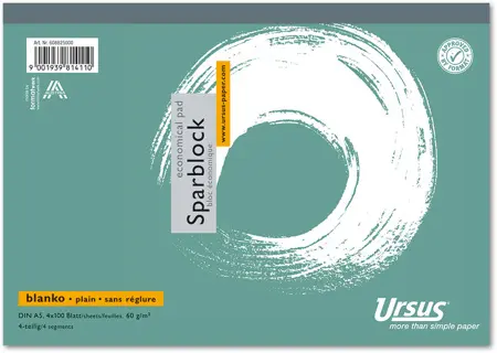 URSUS Sparblock A5 100 Blatt glatt 4-teilig