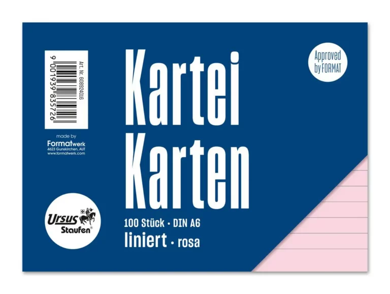URSUS Style Karteikarten DIN A6 quer 100 Stück liniert rosa